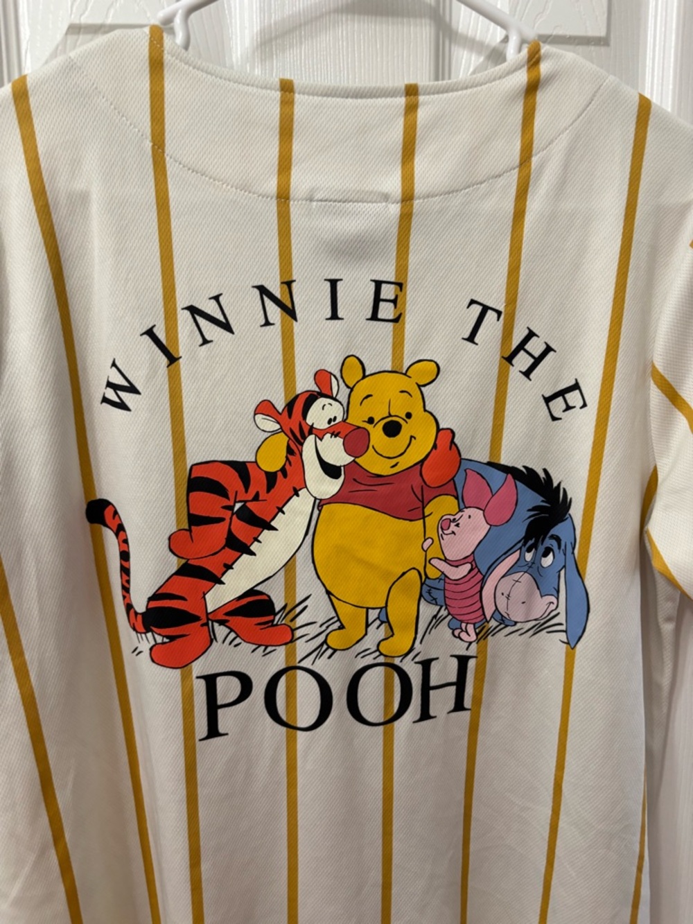 Disney Winnie The Pooh Pinstripe Button Down  Baseball Jersey Women’s Size - Picture 7 of 8